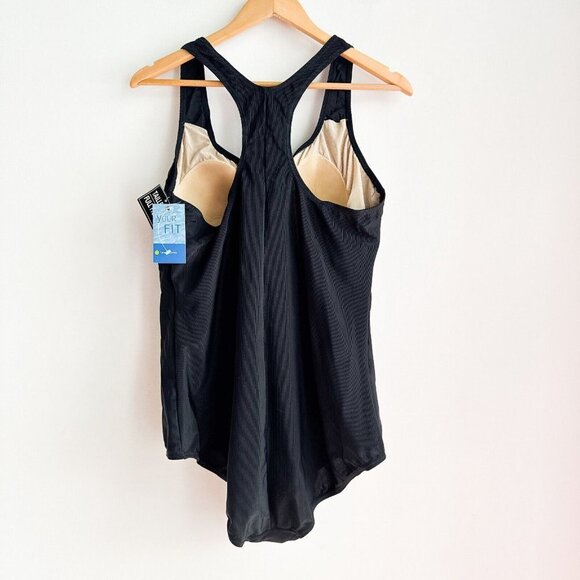 Sportek Black Full Coverage Black One Piece Swimsuit 24W - Picture 2 of 4